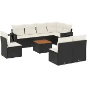 vidaXL 9-tlg. Garten-Sofagarnitur mit Kissen Schwarz Poly Rattan