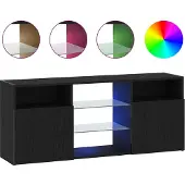 vidaXL TV-Schrank mit LED-Leuchten Schwarz Eichen-Optik 120x30x50 cm