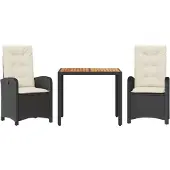 vidaXL 3-tlg. Garten-Essgruppe mit Kissen Schwarz Poly Rattan