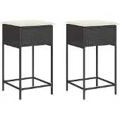 vidaXL Garten-Barhocker mit Kissen 2 Stk. Schwarz Poly Rattan