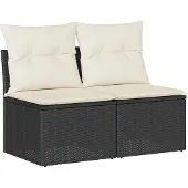 vidaXL 2-tlg. Garten-Sofagarnitur mit Kissen Schwarz Poly Rattan