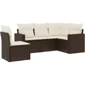 vidaXL 5-tlg. Garten-Sofagarnitur mit Kissen Braun Poly Rattan