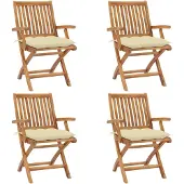 vidaXL Klappstühle mit Kissen, 4-teilig, Massivholz Teakholz