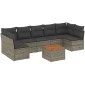 vidaXL 8-tlg. Garten-Sofagarnitur mit Kissen Grau Poly Rattan