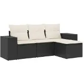 vidaXL 4-tlg. Garten-Sofagarnitur mit Kissen Schwarz Poly Rattan
