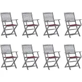 vidaXL Klappbare Gartenstühle 8 Stk. mit Kissen Massivholz Akazie