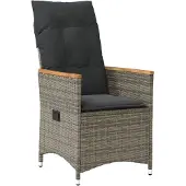 vidaXL Gartensessel Verstellbar mit Kissen Grau Poly Rattan