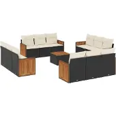 vidaXL 13-tlg. Garten-Sofagarnitur mit Kissen Schwarz Poly Rattan