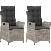 vidaXL Gartensessel mit Kissen 2 Stk. Verstellbar Hellgrau Poly Rattan