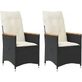 vidaXL Gartensessel mit Kissen 2 Stk. Verstellbar Schwarz Poly Rattan
