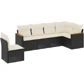 vidaXL 6-tlg. Garten-Sofagarnitur mit Kissen Schwarz Poly Rattan