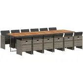vidaXL 13-tlg. Garten-Essgruppe mit Kissen Grau Poly Rattan