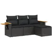 vidaXL 4-tlg. Garten-Sofagarnitur mit Kissen Schwarz Poly Rattan