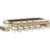 vidaXL 17-tlg. Garten-Essgruppe mit Kissen Beige Poly Rattan