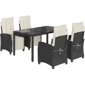 vidaXL 5-tlg. Garten-Essgruppe mit Kissen Schwarz Poly Rattan