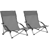 vidaXL Klappbare Strandstühle 2 Stk. Grau Stoff