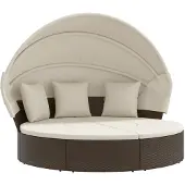 vidaXL Sonneninsel mit Dach und Kissen Braun Poly Rattan