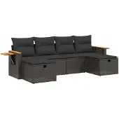 vidaXL 6-tlg. Garten-Sofagarnitur mit Kissen Schwarz Poly Rattan