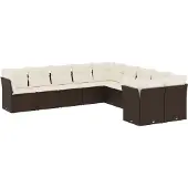 vidaXL 10-tlg. Garten-Sofagarnitur mit Kissen Braun Poly Rattan