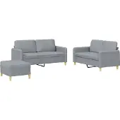 vidaXL 3-tlg. Sofagarnitur mit Kissen Hellgrau Stoff