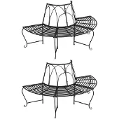 vidaXL Baumbänke Halbrund 2 Stk. Ø159 cm Schwarz Stahl