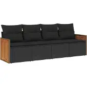 vidaXL 4-tlg. Garten-Sofagarnitur mit Kissen Schwarz Poly Rattan
