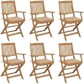 vidaXL Klappbare Gartenstühle 6 Stk. mit Kissen Massivholz Akazie