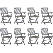 vidaXL Klappbare Gartenstühle 8 Stk. mit Kissen Massivholz Akazie