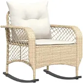 vidaXL Garten-Schaukelstuhl mit Kissen Beige Poly Rattan