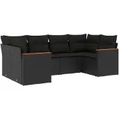 vidaXL 6-tlg. Garten-Sofagarnitur mit Kissen Schwarz Poly Rattan