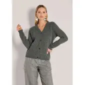 MADELEINE Stilvolle Maschenjacke mit Zopfmuster in graphit / melange | Gr.: 44
