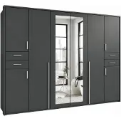 Luma-home Drehtürenschrank Kleiderschrank 273cm Schubkästen Passepartout Spiegel in Grafit / 22577