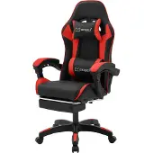 ML-Design Gaming Stuhl mit Fußstütze, Schwarz-Rot aus Kunstleder, Ergonomischer Bürostuhl mit Armlehne Kopfstütze Lendenkissen, Drehstuhl verstellbar