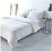 TRAUMSCHLAF Uni Baumwolle-Leinen Bettwäsche 200x200 cm + 2x 80x80 cm weiss