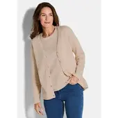 Goldner Baumwoll-Feinstrickjacke, Langarm in beige | Gr.: 44