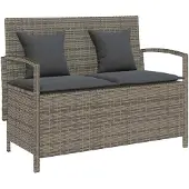 vidaXL Gartenbank mit Stauraum und Kissen Grau Poly Rattan