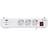 Equip 3-fach Steckdosenleiste mit Klemme und 3 x USB-Anschlüssen (2 x USB + 1 x USB), 2 m