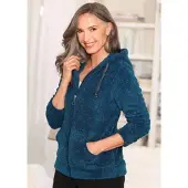 Goldner Flausch-Freizeitjacke in Blousonform in petrol | Gr.: 52