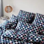 Elegante Interlock Jersey Bettwäsche Scrabble 160x210 cm + 65x100 cm | nachtblau - blau
