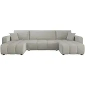 Fun-Möbel Wohnlandschaft mit Schlaffunktion DAGNY Sofa U-Form in Stoff Poso Hellgrau