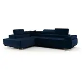 Fun-Möbel Ecksofa Schlafsofa Sofa MONARO Stoff Monolith Dunkelblau Ottomane Links