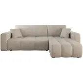 Fun-Möbel Ecksofa mit Schlaffunktion Sofa DAGNY in Stoff Cosmic Beige Ottomane Rechts