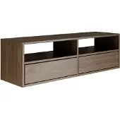 Selsey Framme – hängendes TV-Board mit zwei Klappen und offenen Ablagen, Holzoptik Walnuss, 100 cm