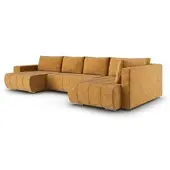 Fun-Möbel Wohnlandschaft Schlafsofa ARMANDA in Stoff Blur Honiggelb langer Schenkel Rechts