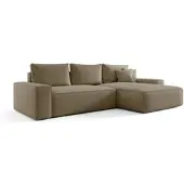 Fun-Möbel Ecksofa Schlafsofa Sofa WALKEN Stoff Quelle Dunkelbeige Ottomane Rechts