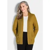 Goldner Offener Cardigan mit Taschen, Glanz in honig | Gr.: 44