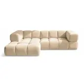 Fun-Möbel Ecksofa Designersofa BLANCHE in Stoff Bluvel Creme Ottomane Links