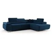 Fun-Möbel Ecksofa Schlafsofa Sofa MONARO Stoff Poso Blau Ottomane Rechts