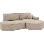 Fun-Möbel Ecksofa Schlafsofa Sofa VENEDIG Stoff Poso Beige Ottomane Rechts