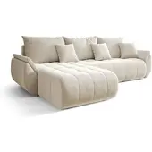 Fun-Möbel Ecksofa Schlafsofa AKITA Stoff Monolith Creme Ottomane Links